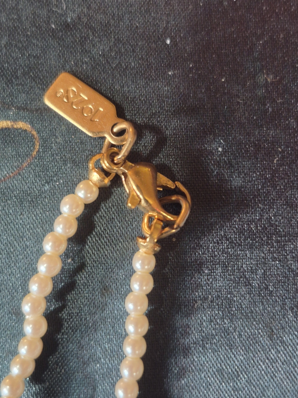 1928 Gold-Tone Pearl Necklace with Pink Rose and Pearl Drop - Picture 2 of 7